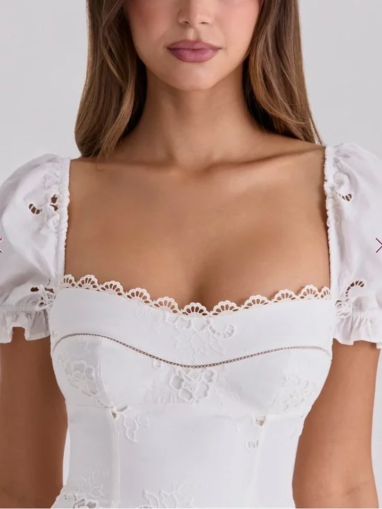 House of CB Lavina White Custom Lace + Cotton Broderie Anglaise Mini Dress - Picture 8 of 14
